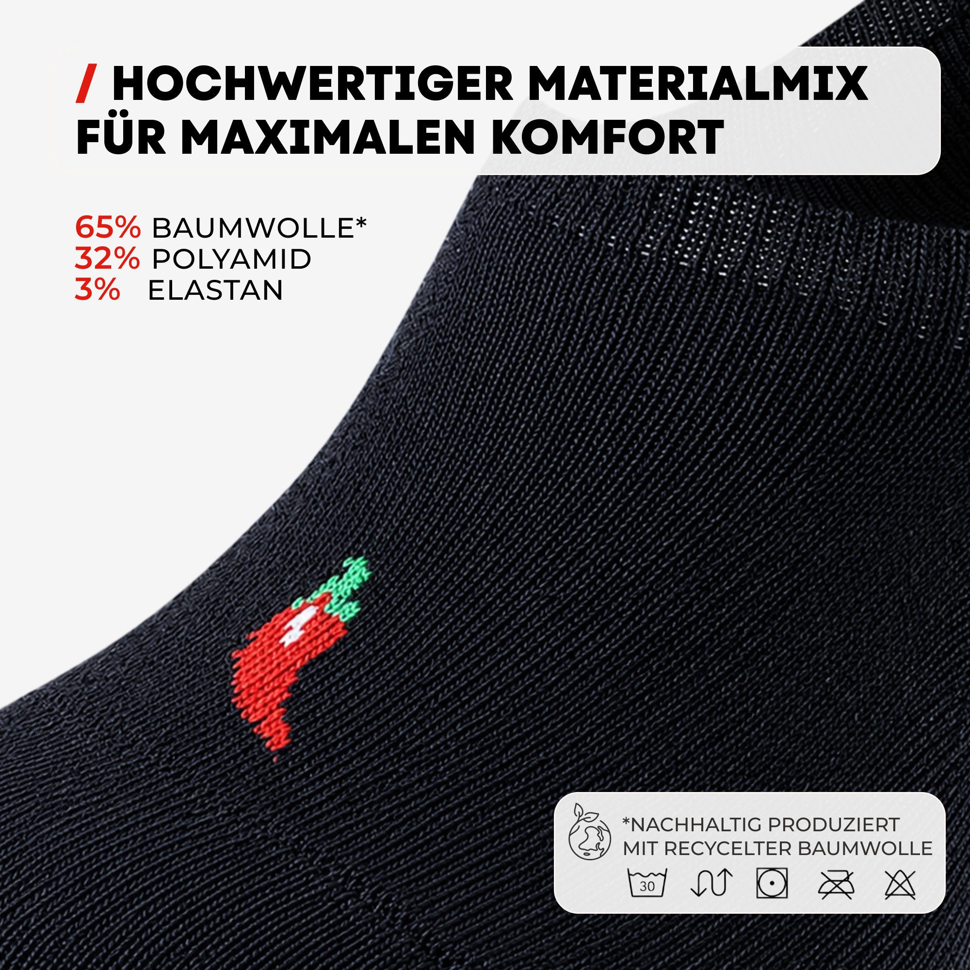 Chili Lifestyle Füßlinge mit Silicon Pad aus Nachhaltige recycelte Baumwolle für Damen Herren (Multipack, 3-Paar, 2 Farbe) Anti Slip Invisible Socks ohne Naht mit Silikonpad gegen Verrutschen