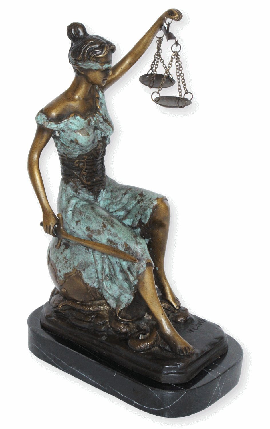 JS GartenDeko Dekofigur Bronzefigur Bronze Skulptur Justitia Justizia mit Waage H 29 cm