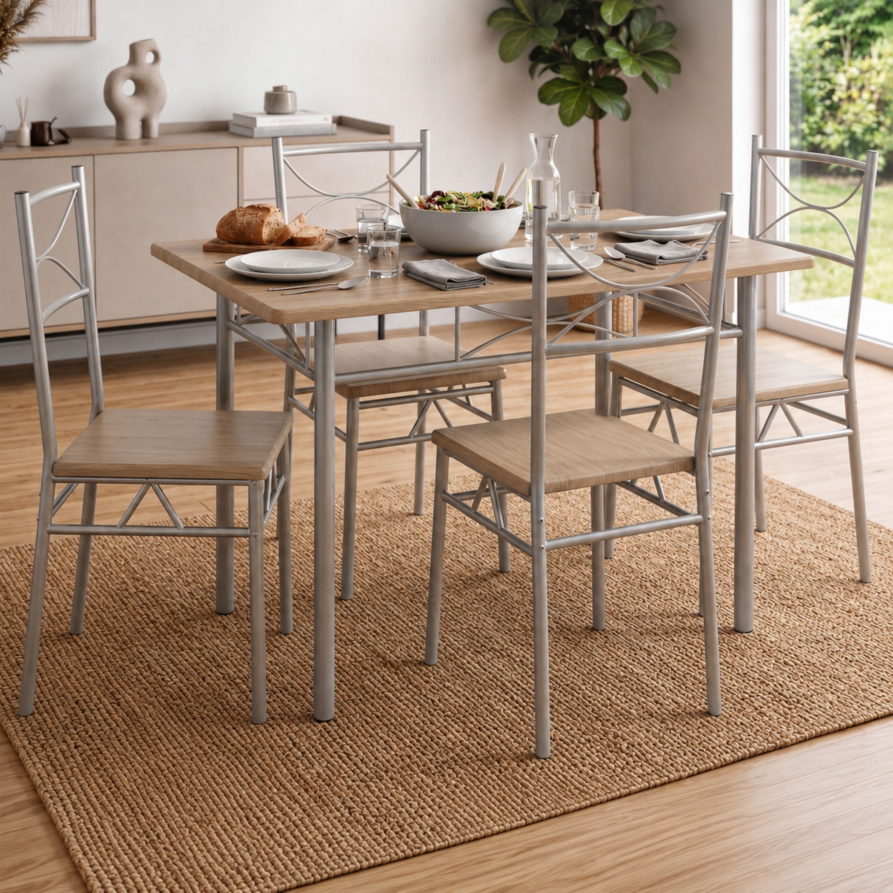 Casaria Essgruppe Paul, (5-tlg), Esstisch mit 4 Stühlen für Esszimmer Küche 5tlg. Sitzgruppe Robust