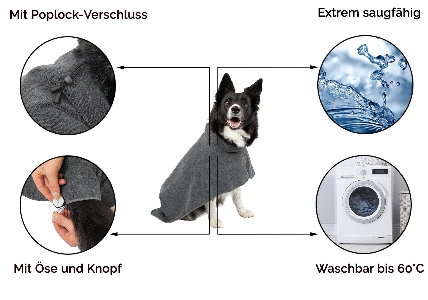 ZOLLNER24 Hundebademantel, 85% Polyester, 15% Polyamid, hinten mit Öse und Knopf