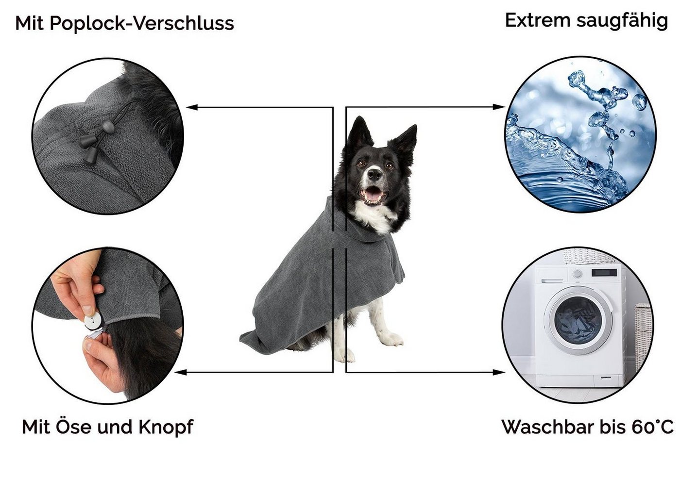 Thumbnail - ZOLLNER24 Hundebademantel, Poplock-Verschluss, 85% Polyester, 15% Polyamid, hinten mit Öse und Knopf