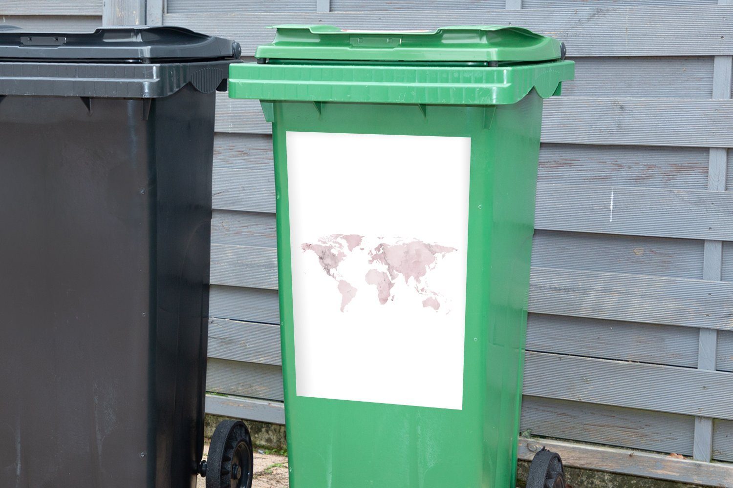 Mülltonne, Wandsticker Marmor Weltkarte Rosa Mülleimer-aufkleber, MuchoWow Abfalbehälter Container, - - (1 St), Sticker,
