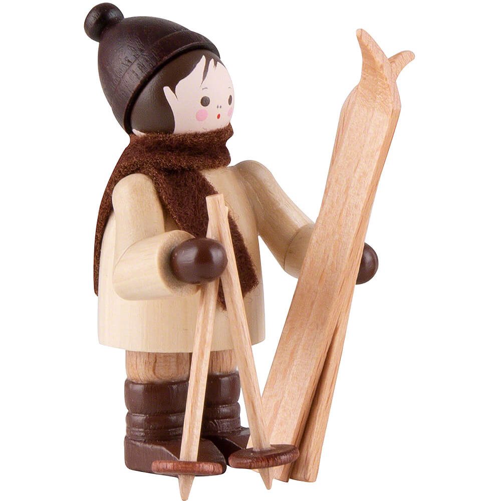 Volkskunstwerkstatt Romy Thiel Dekofigur Thiel-Figur Skiträger senkrecht - natur (5,5cm) von Romy Thiel
