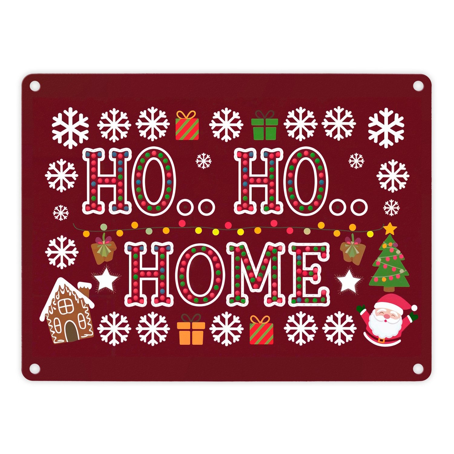Metallschild Weihnachtliches Design HO HO HOME Metallschild in 15x20 cm