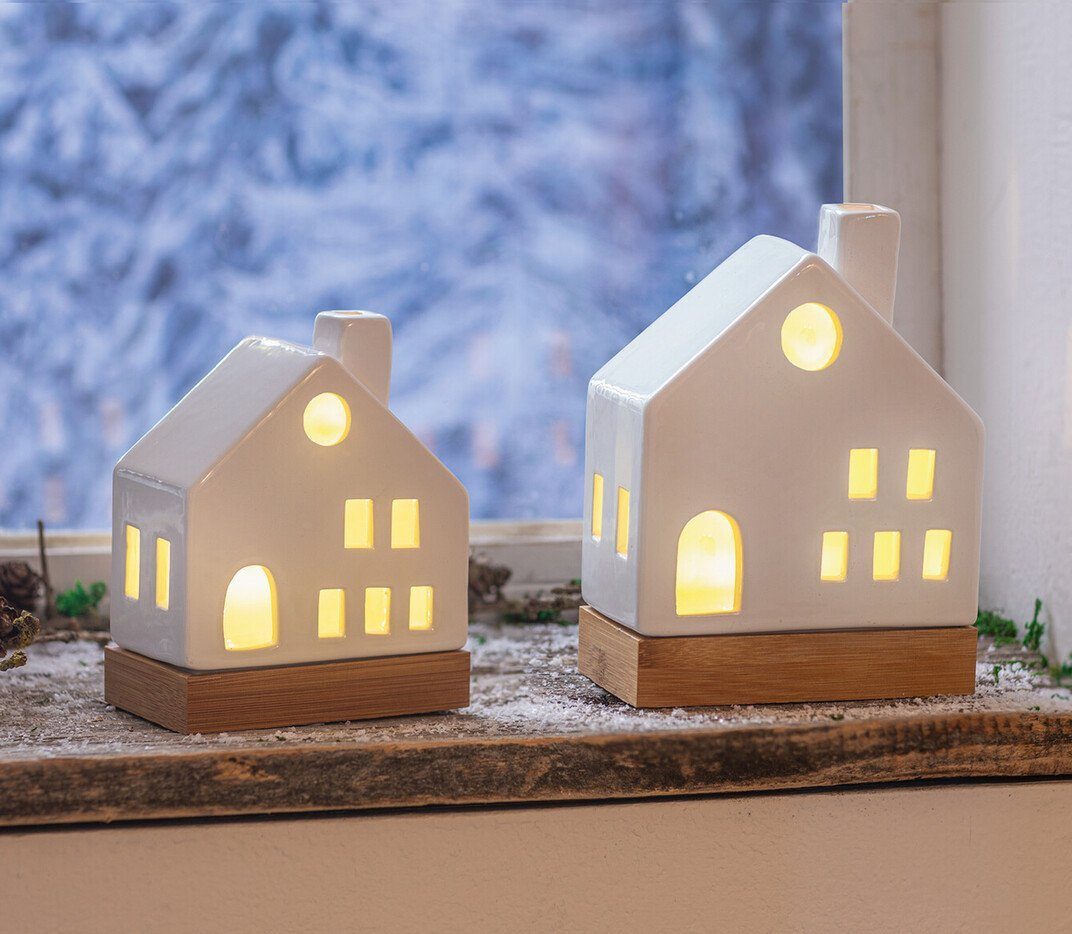 Home-trends24.de Dekoobjekt LED Haus Weiß 2er Set Häuser Figur Objekt Deko günstig online kaufen