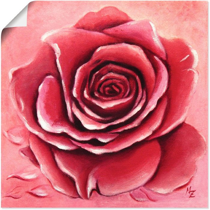 Artland Wandbild Rote Rose handgemalt Blumen (1 St) als Alubild Leinwandbild Wandaufkleber oder Poster in versch. Größen