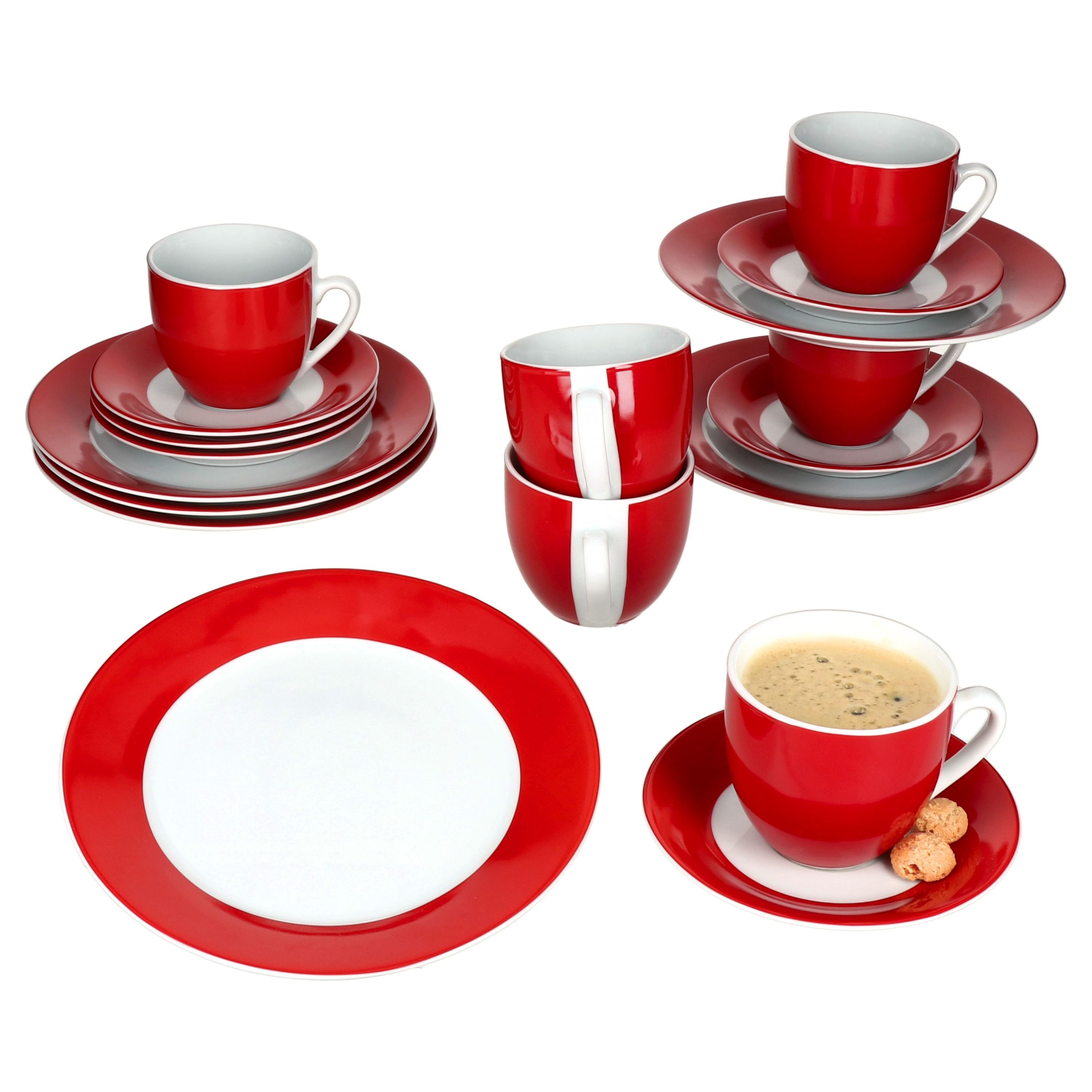 MamboCat Kaffeeservice 18tlg Kaffeeservice Variant Rot Porzellan 6 Personen, Porzellan