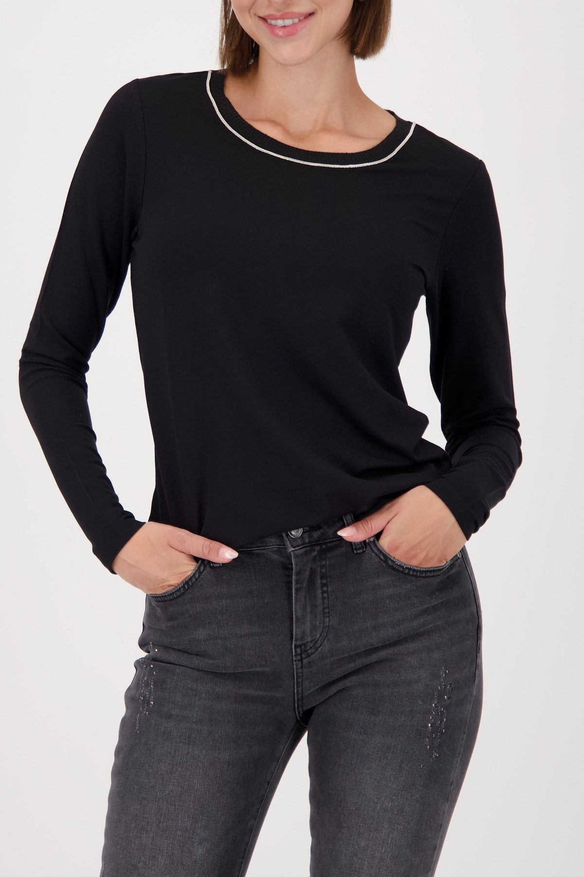 Monari Langarmshirt Shirt Basic Schmuck Kette Regular fit mit Rundhalsaussc günstig online kaufen
