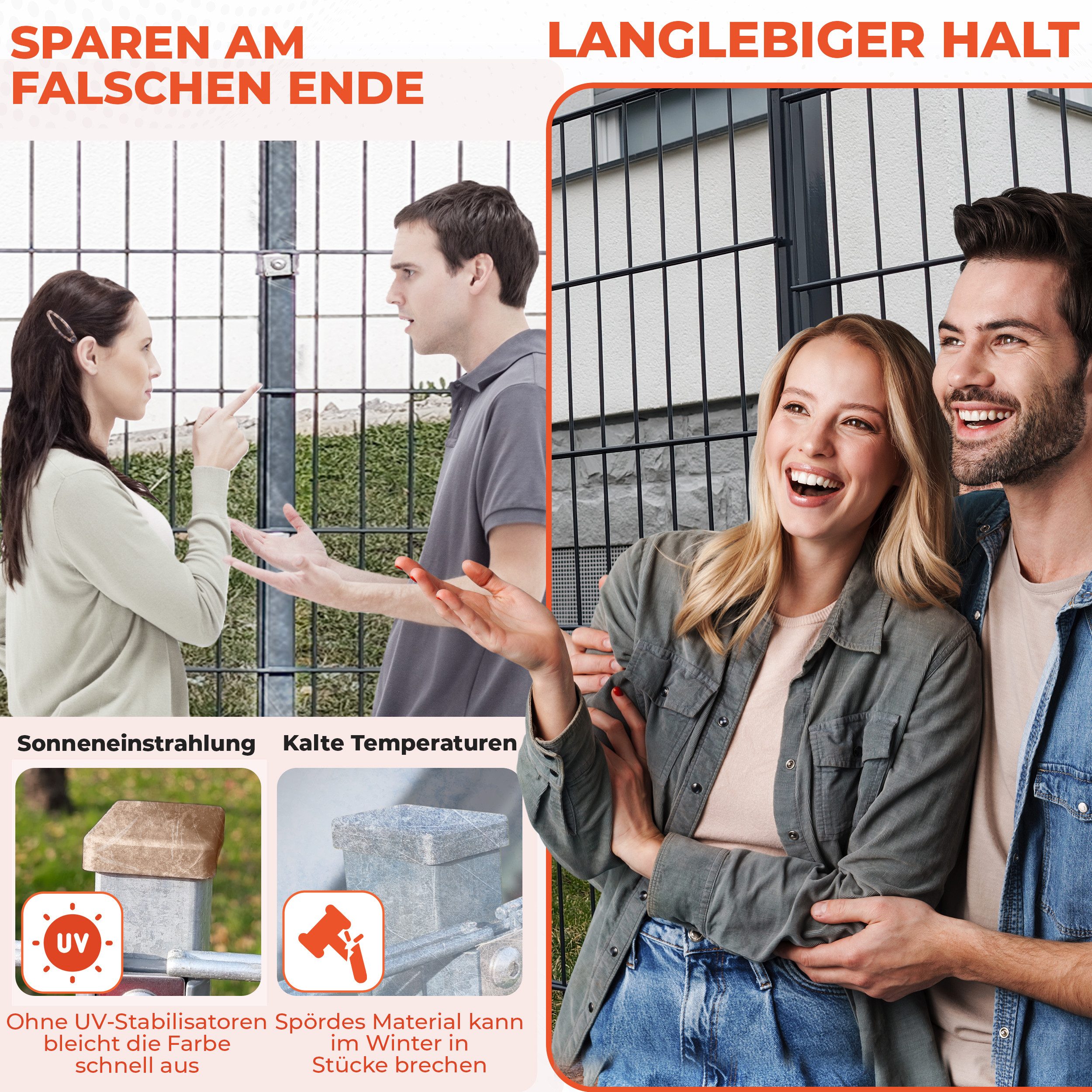 Qualinos Pfostenkappe Walmdach für Doppelstabmattenzaun Zaunpfosten 60x40 mm UV-stabilisiert (Vorteilspack, 10 St., Für 60x40mm Metallpfosten mit Flachdach), UV-Stabilisiert, Frostsicher, Made in Germany, Passgenau