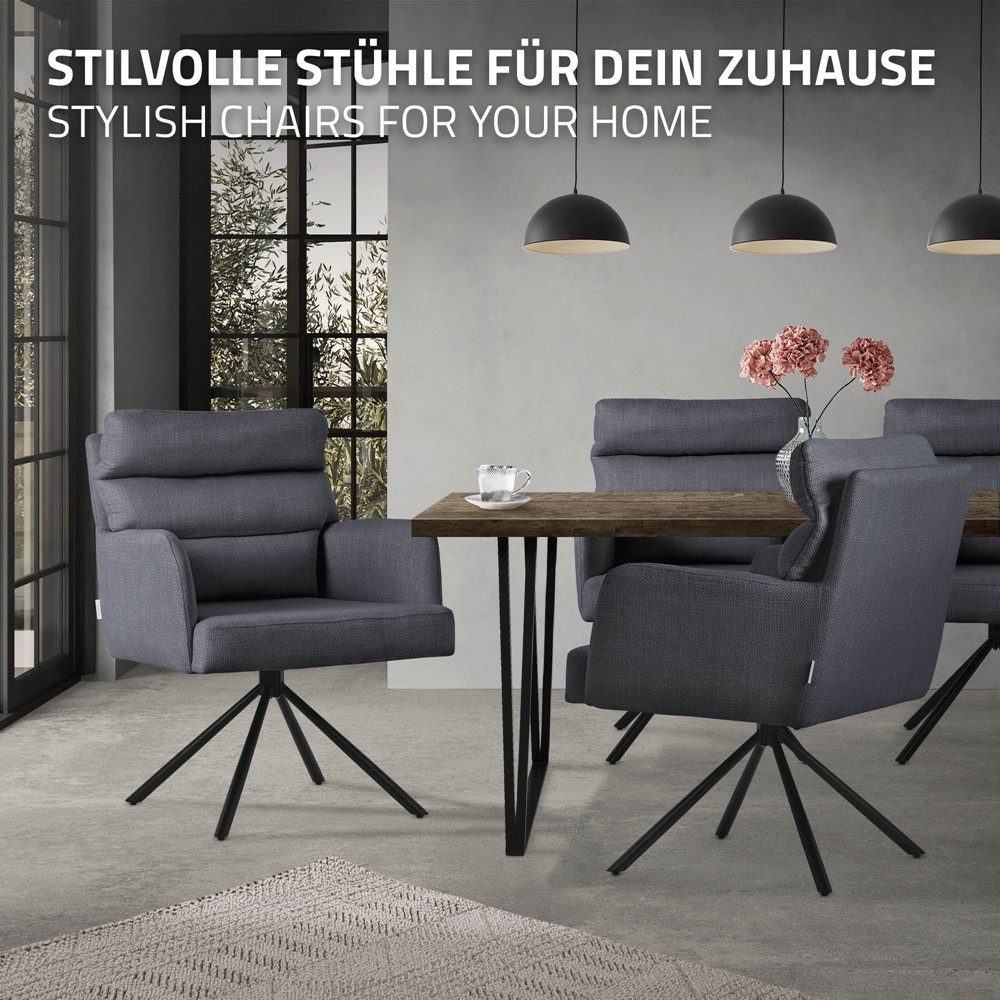 ML-DESIGN Polsterstuhl Esszimmerstühle mit Rücken- & Armlehne moderne Design Küchenstühle (6 St), Design Armlehnstuhl 6er Set Polyester 180° Drehbar ergonomisch – Bild 5 von 5