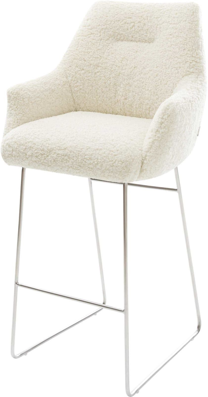 DELIFE Barhocker Alja-Flex, Kufengestell Edelstahl Silberfarben Teddystoff Beige Taschenfederkern