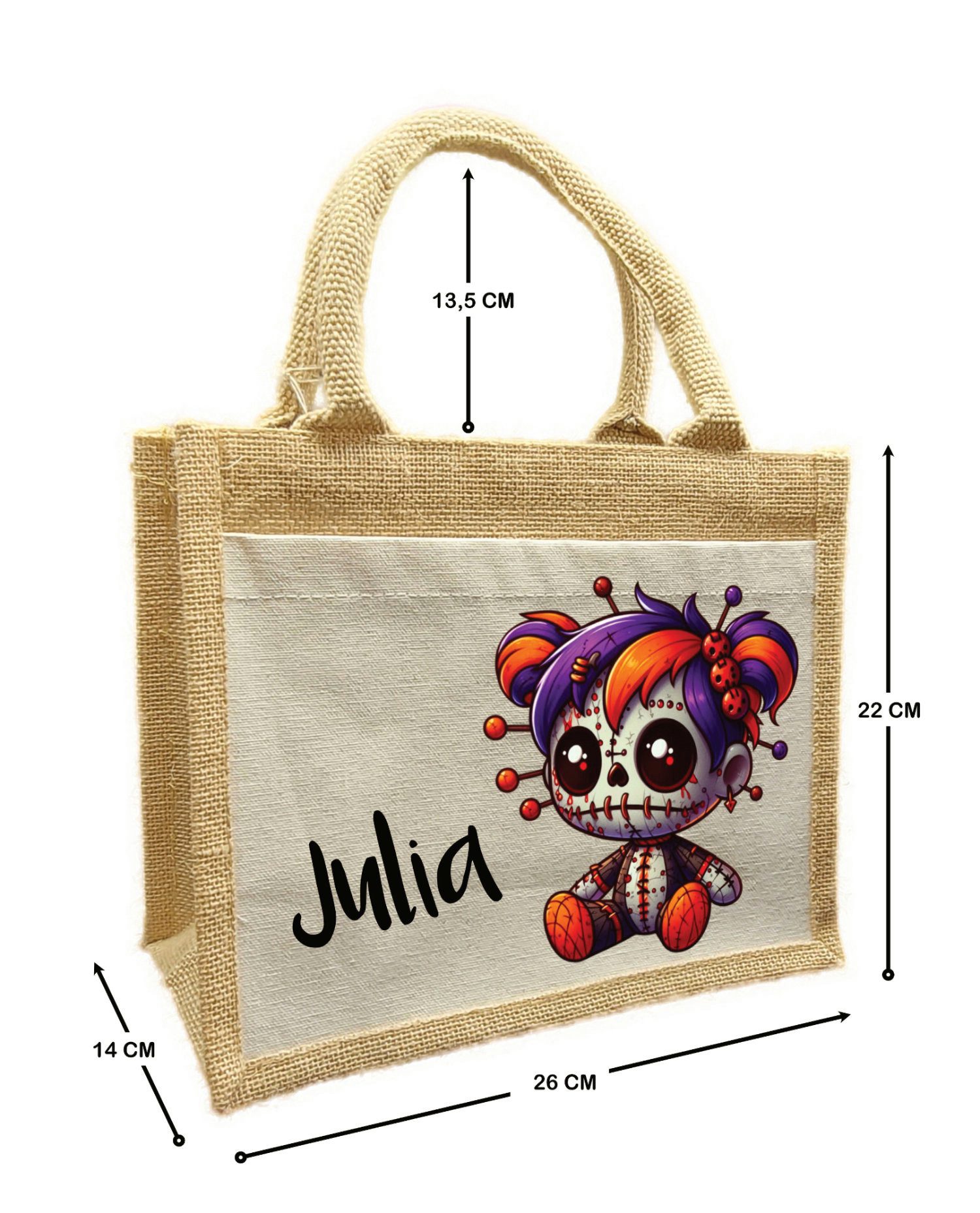 CreaDesign Korbtasche Halloween Tasche Voodoo, Sammeltasche aus Jute, 26 x 35 x 14 cm (1-tlg)
