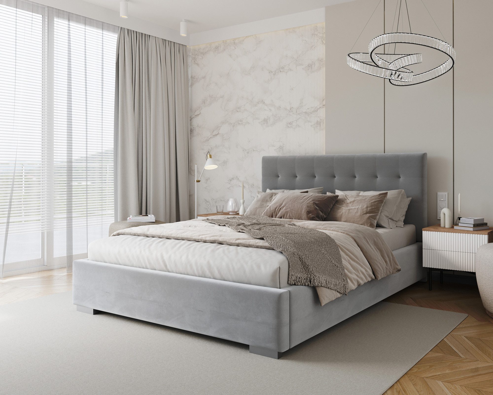 thematys Polsterbett Samt Velours Bett mit Bettkasten & Lattenrost, 120x200–180x200 cm (Optional mit 28 cm H3/H4 Taschenfederkern oder 23 cm Taschenfederkern-Matratze H2, hydraulisches Stauraumbett)