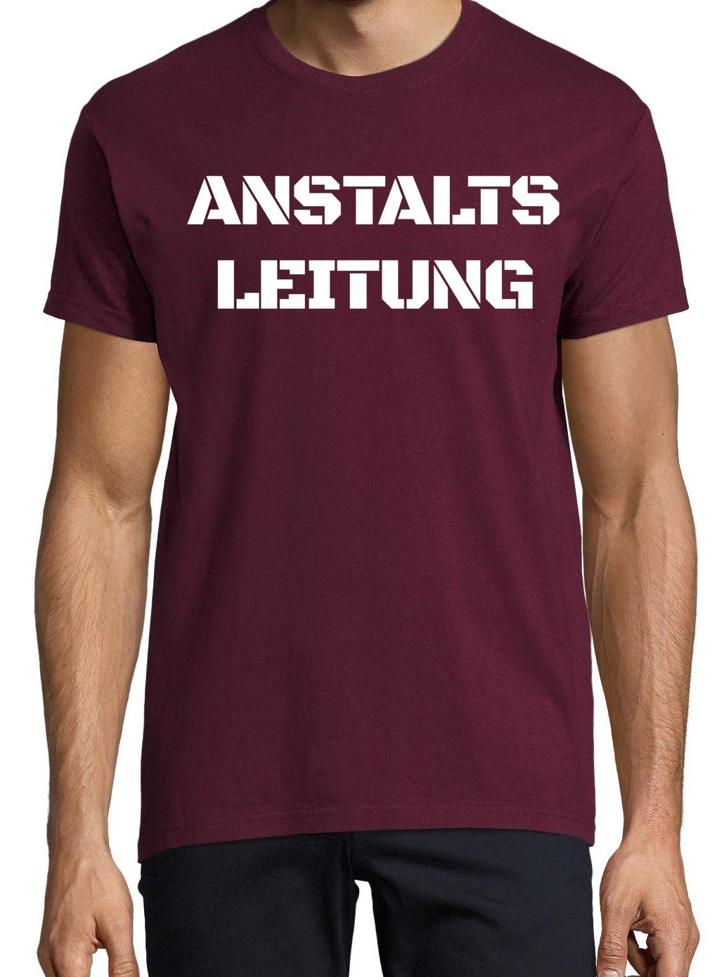 T-Shirt Herren T-Shirt Frontprint mit Designz Burgund lustigem ANSTALTSLEITUNG Youth