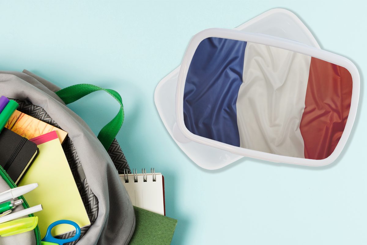 (2-tlg), MuchoWow Lunchbox Flagge Nahaufnahme Brotbox Jungs für Frankreich, Brotdose, und von Mädchen der für Kinder weiß Kunststoff, Erwachsene, und
