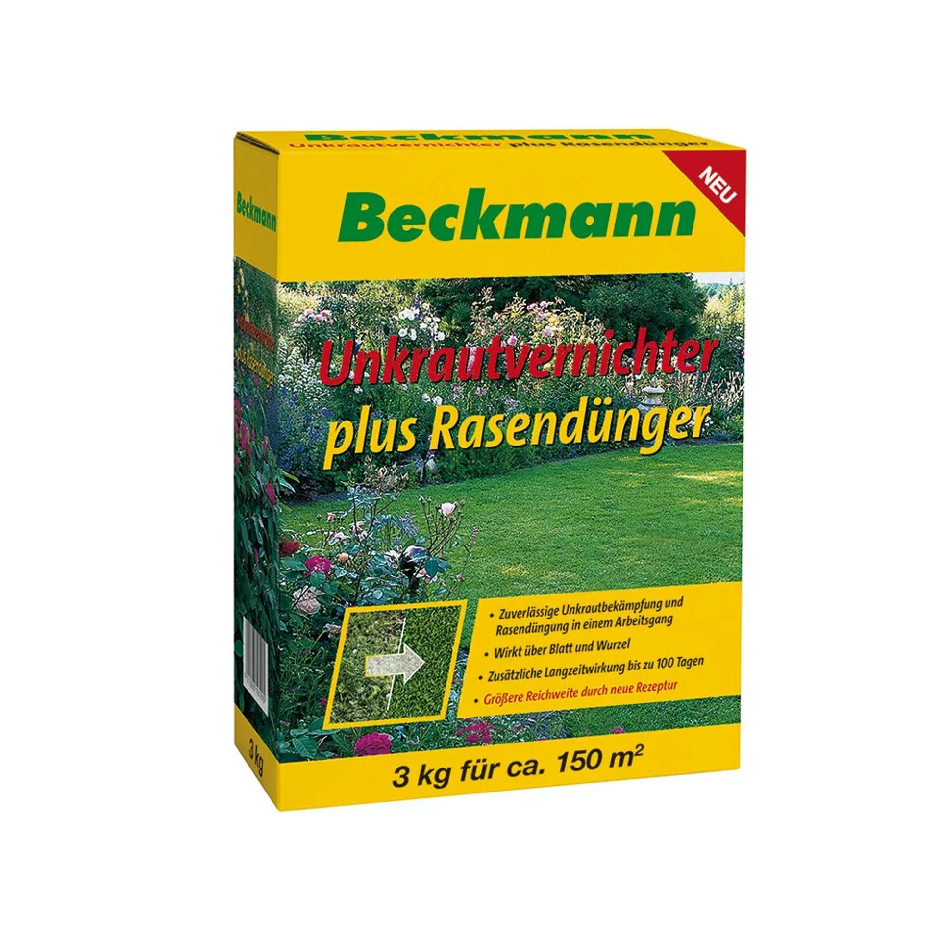 Beckmann IM GARTEN Rasendünger 6 kg Rasendünger mit Unkrautvernichter + Langzeitwirkung (300m)