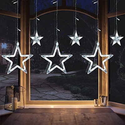interGo Lichterkette »12 Sterne Kaltweiß LED Lichterkette Lichtervorhang«