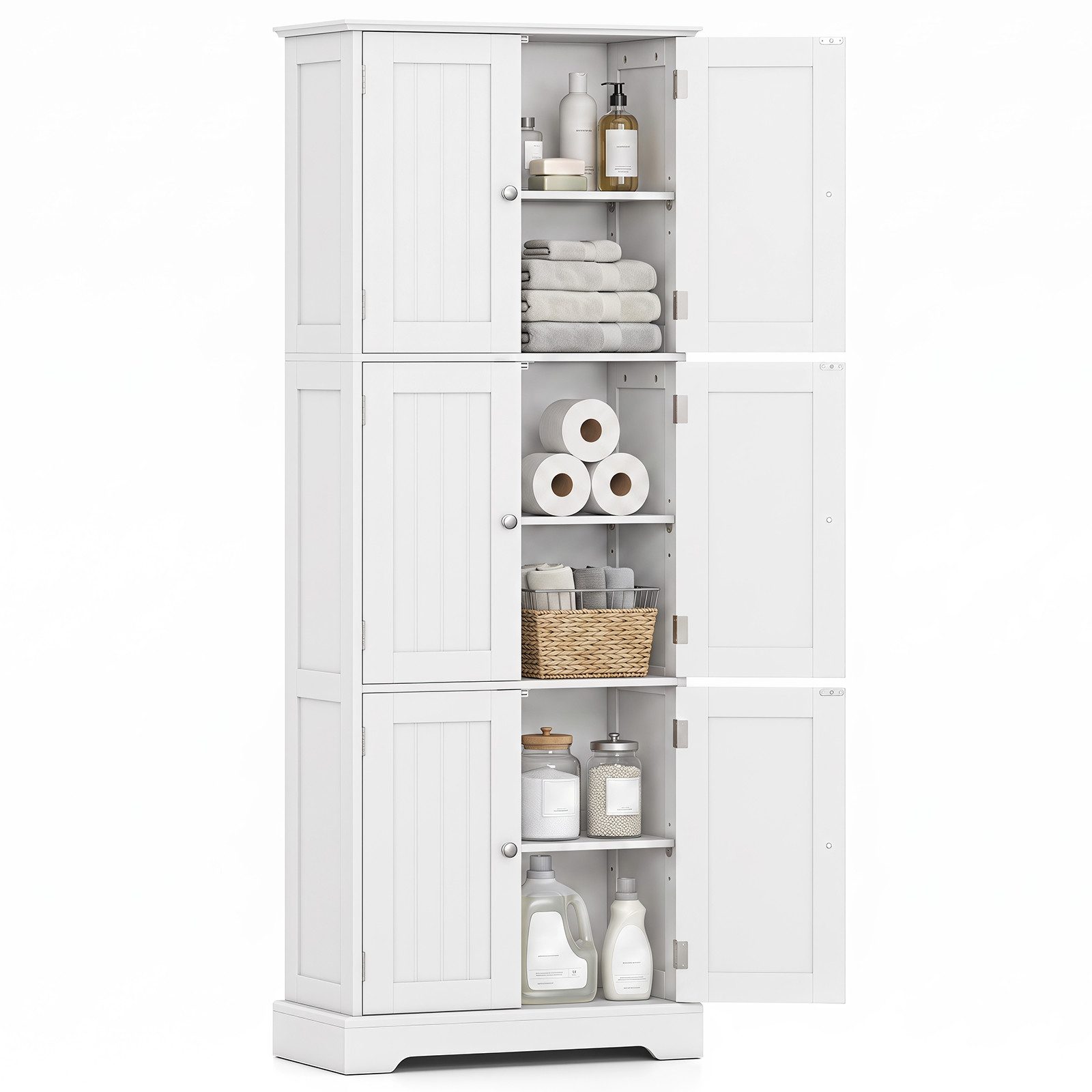 COSTWAY Vorratsschrank Küche Hochschrank Bad Küchenschrank weiß Holz 60x30x160cm
