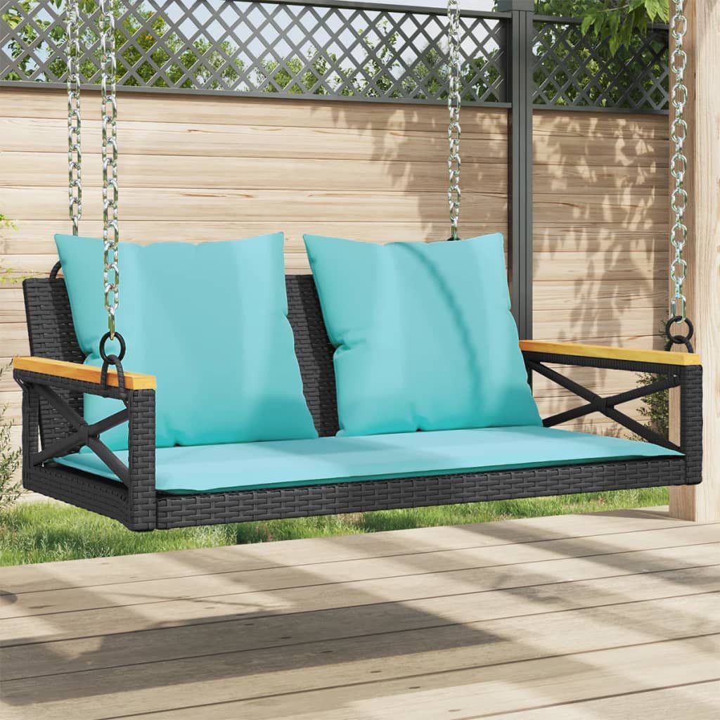 vidaXL Gartenbank Hängebank mit Kissen Schwarz 109x62x40 cm Poly Rattan (1-St)