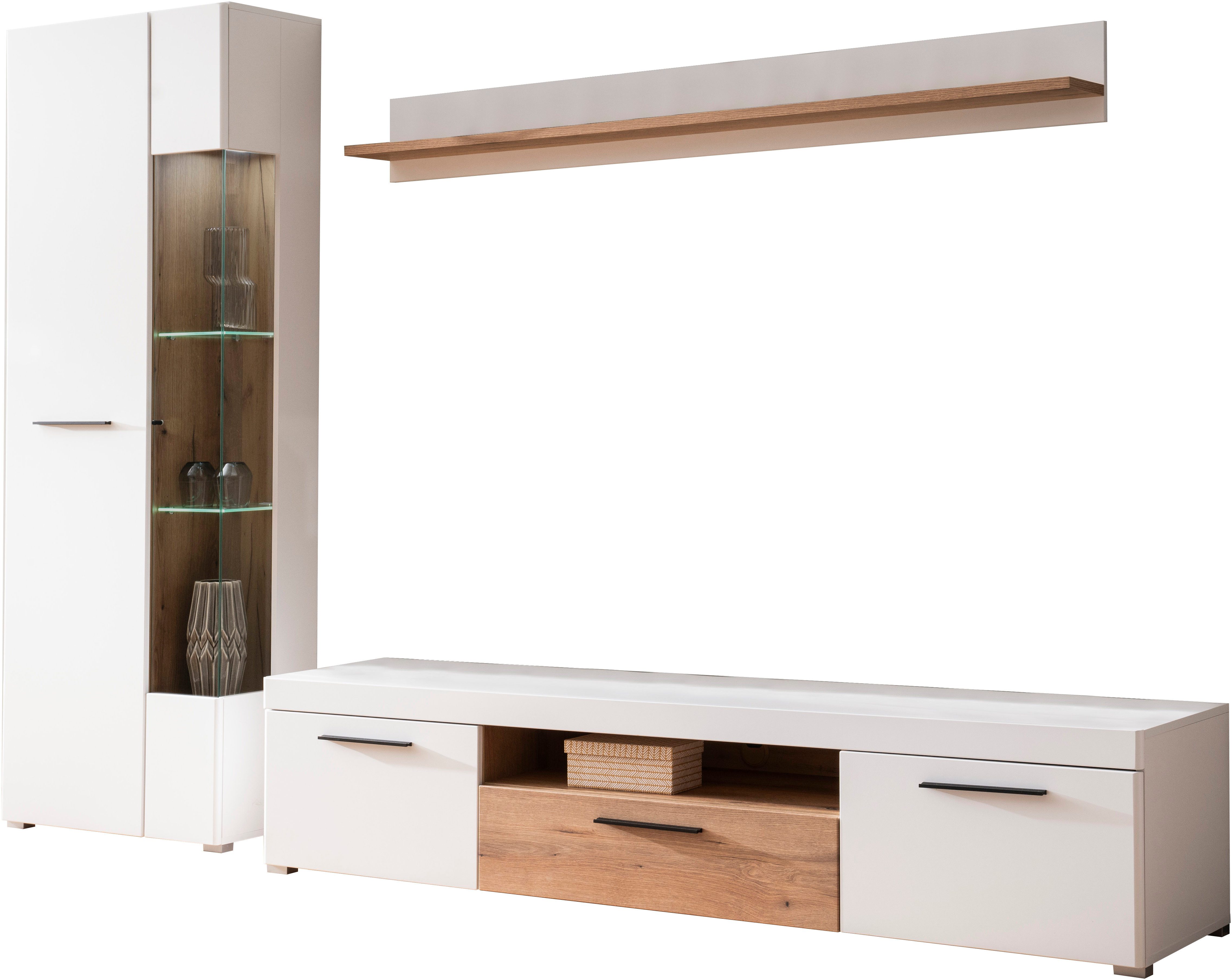 INOSIGN Wohnwand Salerno, moderne Anbauwand, Wohnzimmer-Set, Weiß mit Eiche günstig online kaufen