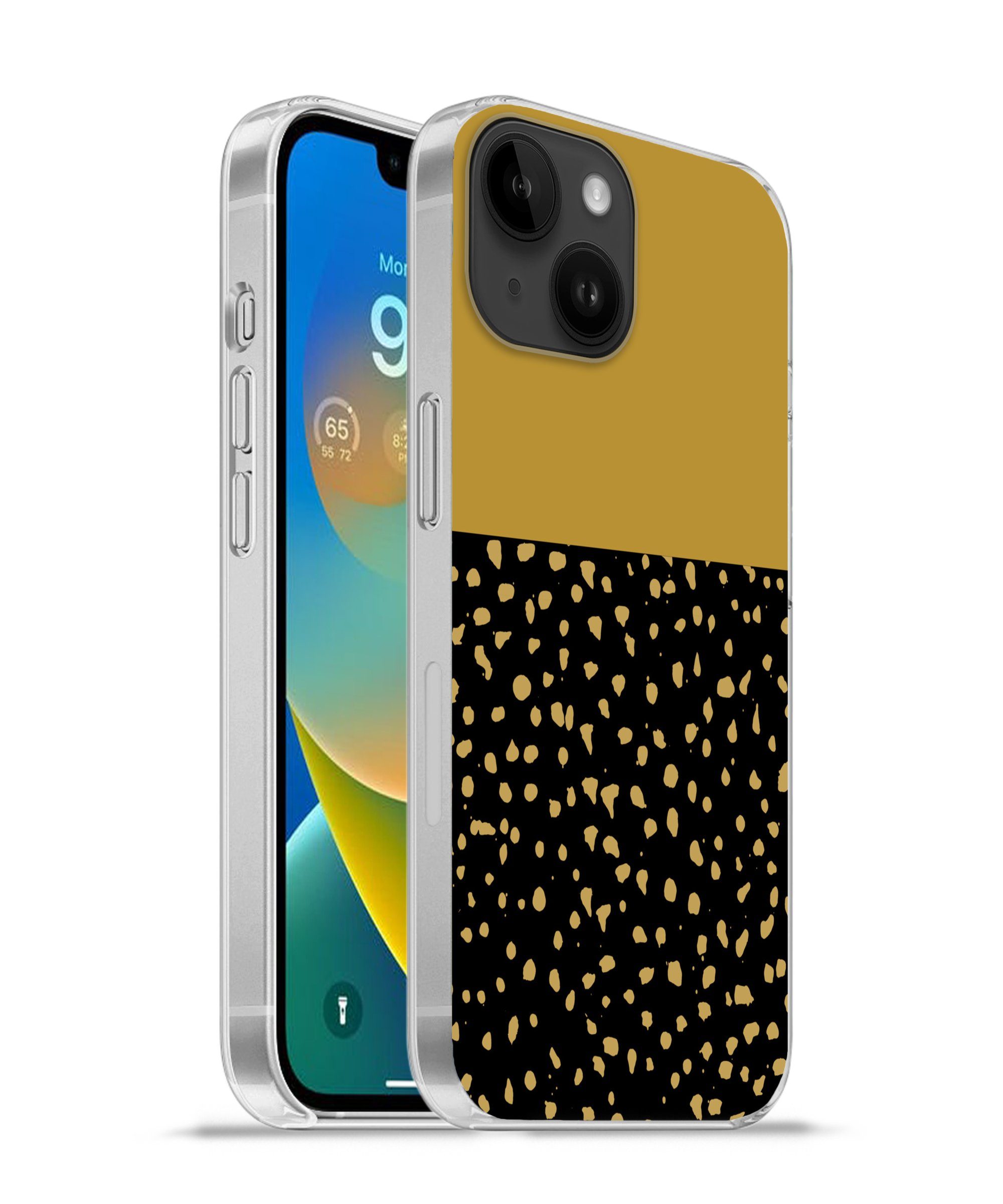 Handyhülle für Apple iPhone 14 Polka dots - Ockergelb - Schwarz
