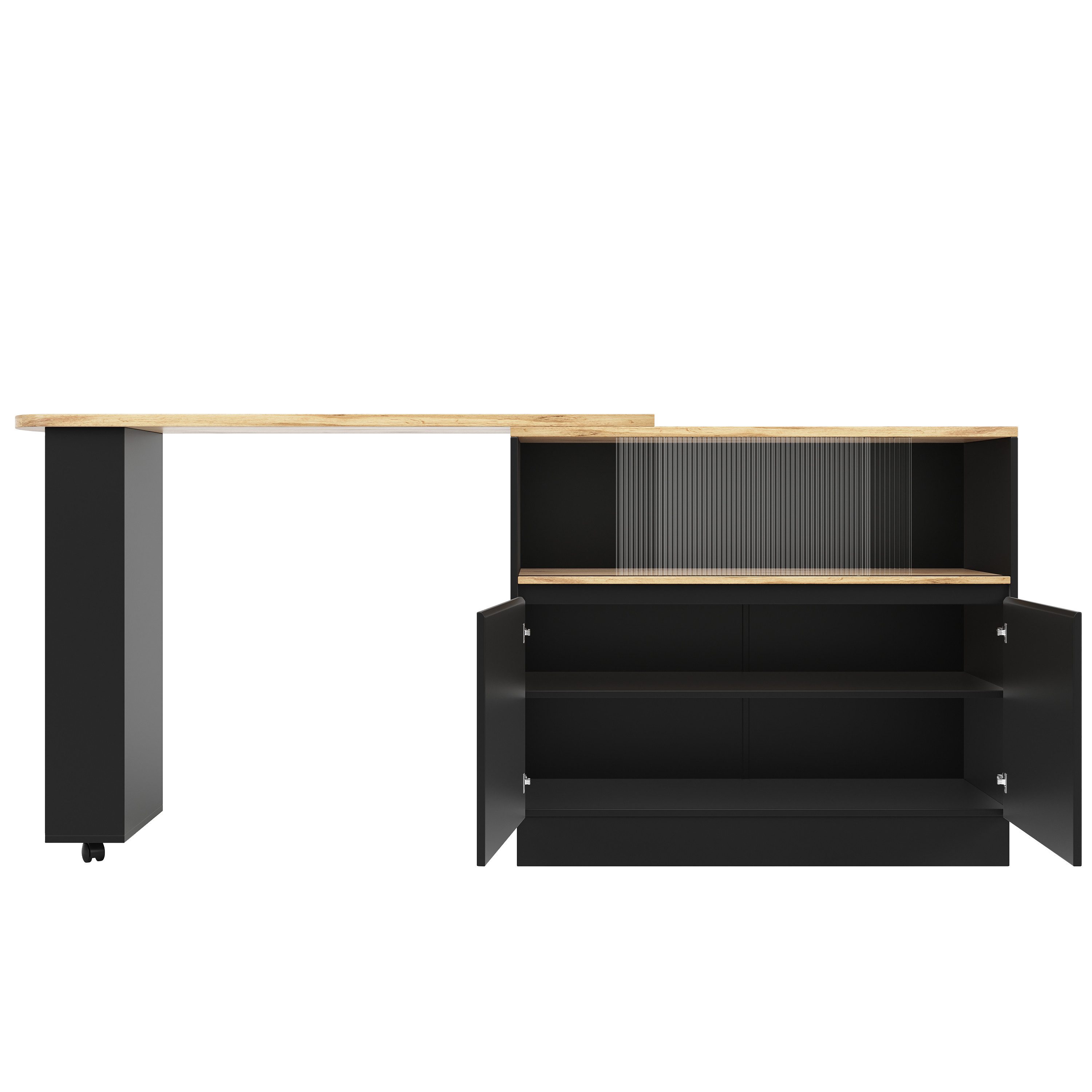 Flieks Bartisch 360° drehbar Stehtisch mit Sideboard (Set, 1-St., mit Rollen und Ablage), ausziehbar Esstisch mit 4 Türen Kommode Bistrotisch