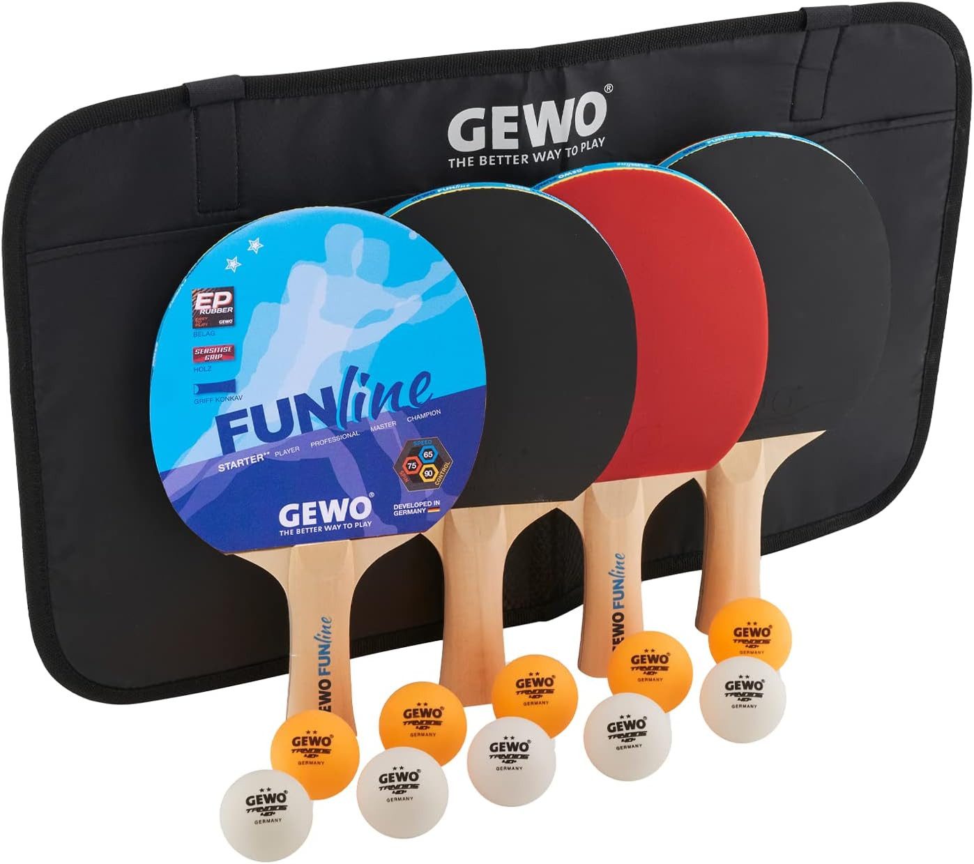 Tischtennisschläger Set Fun TIME - Hobby & Freizeit, Aufbewahrungstasche, Griff konkav