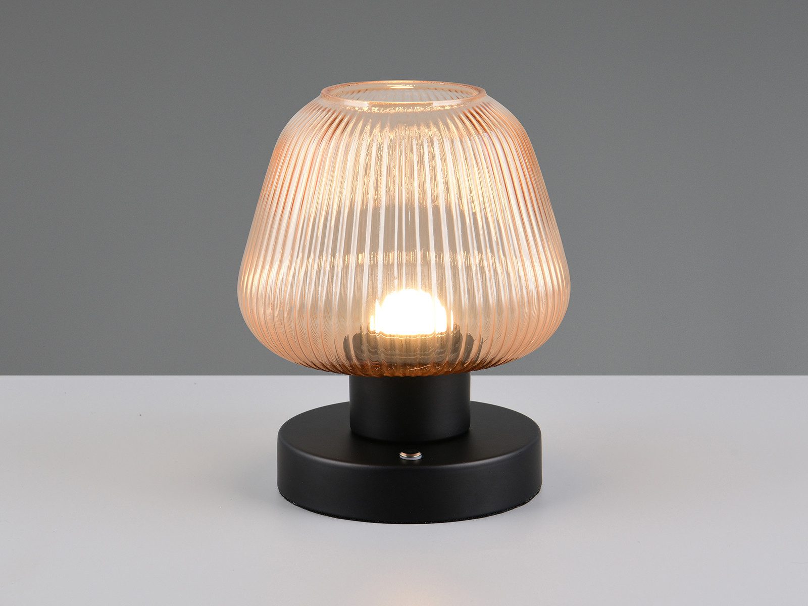 meineWunschleuchte LED Tischleuchte, Dimmfunktion, LED fest integriert, Warmweiß, kleine kabel-lose Akku Lampe ohne Strom mit Glas Lampenschirm H: 18cm