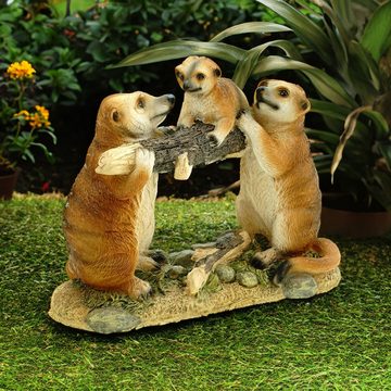 Kremers Schatzkiste Gartenfigur Erdmännchenfamilie mit Kind Figur Gartenfigur 28 cm Meercat Tierfigur