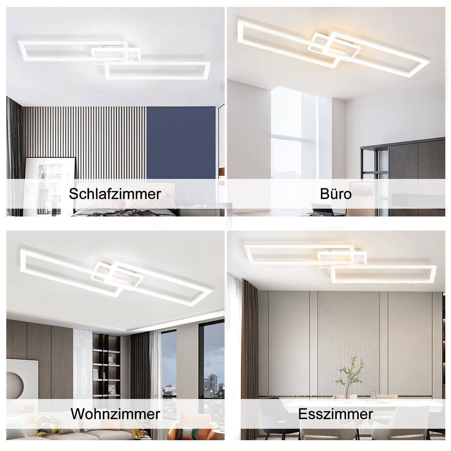 Nettlife LED Deckenleuchte Weiß 56W integriert, Küche LED Warmweiß, Metall Kristall Neutralweiß, 80CM für Fernbedienung, mit Quadratisch, Kaltweiß, Dimmbar Deckenlampe Schlafzimmer fest Wohnzimmer