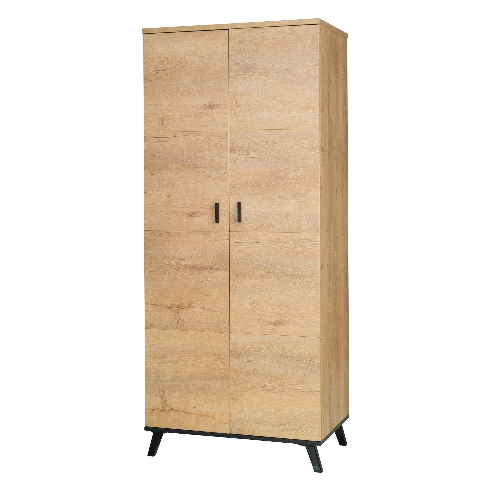 ROYAL24_MARKT Kleiderschrank John Kleiderschrank 81 cm mit 2 Türen – Eiche Lefkas / Schwarz