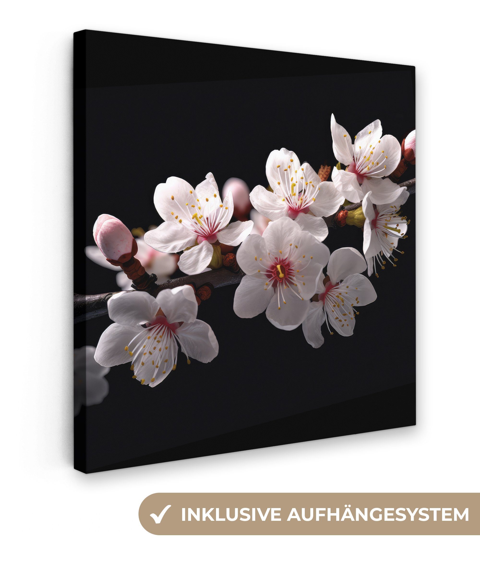 OneMillionCanvasses® Leinwandbild Sakura - Blumen - Blütenzweige - Botanisch - Weiß, Fotodruck (1 St), Wandbild, Deko Schlafzimmer Wohnzimmer Flur 20x20 cm