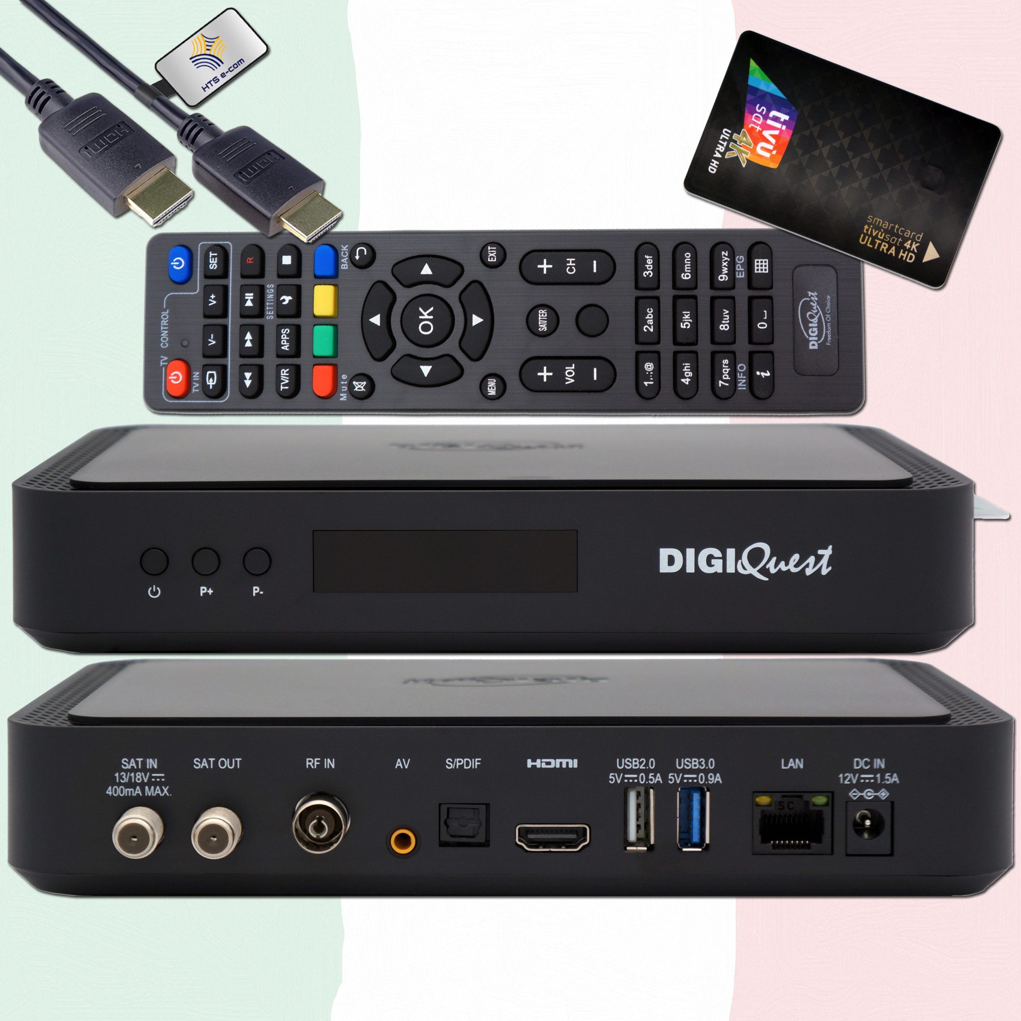 DIGIQuest TiVuSat UHD Karte Schwarz + DIGIQuest Q99 4K Sat-Receiver (non attivo) SAT-Receiver