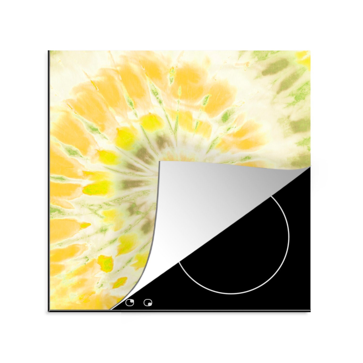 MuchoWow Herdblende-/Abdeckplatte Sommer - Krawattenfärbung - Grün - Gelb, Vinyl, (1 tlg), 78x78 cm, Ceranfeldabdeckung, Arbeitsplatte für küche