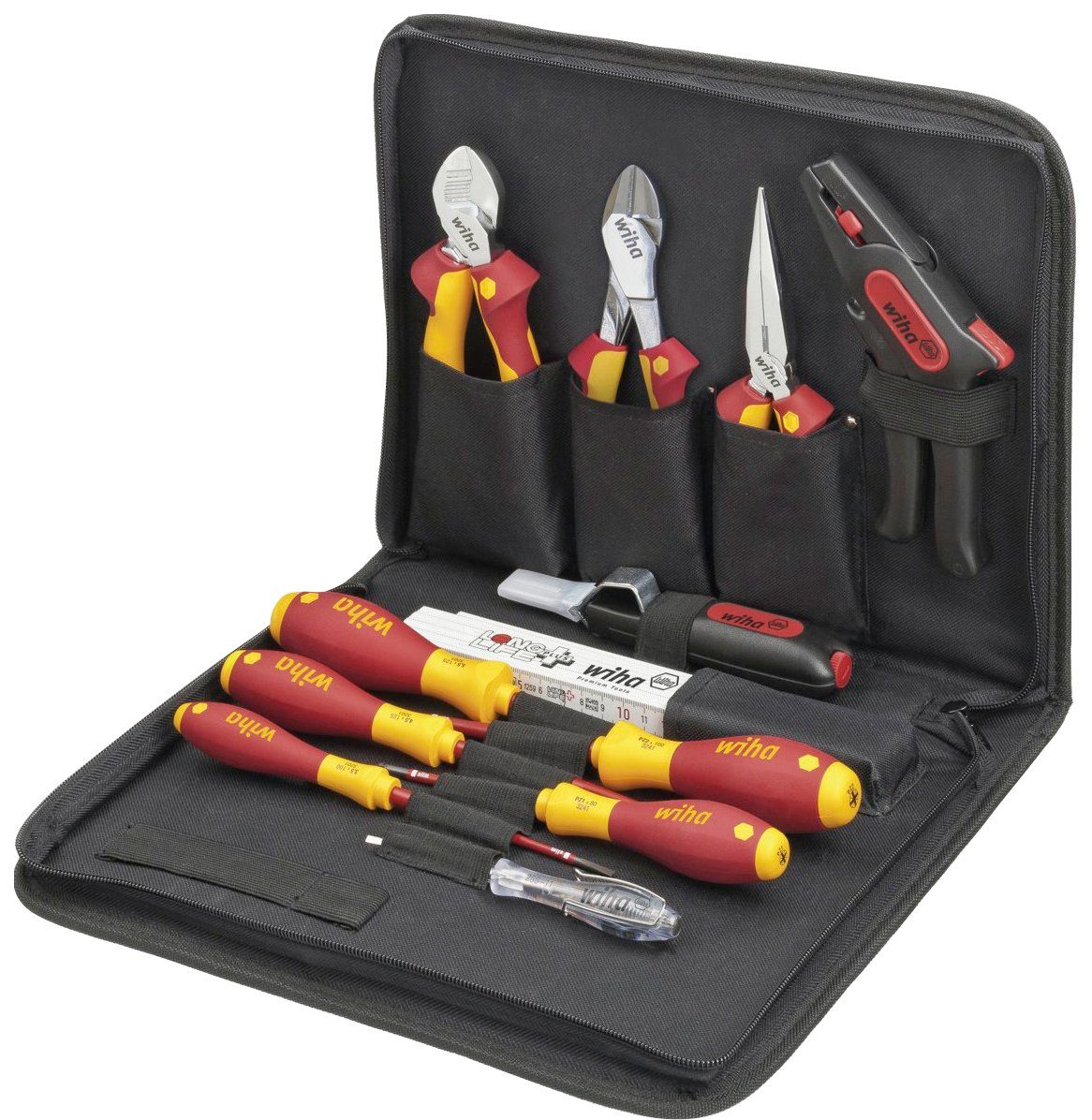 Wiha Werkzeugset 36389, 13-tlg. Elektriker-Set, gemischt, inkl. Werkzeugmappe | Werkzeug-Sets