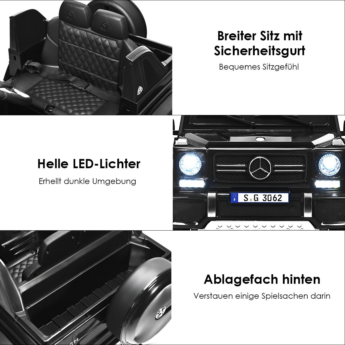 Elektro-Kinderauto mit COSTWAY 2,5-5,5km/h LED, Mercedes & Benz, Schwarz Musik