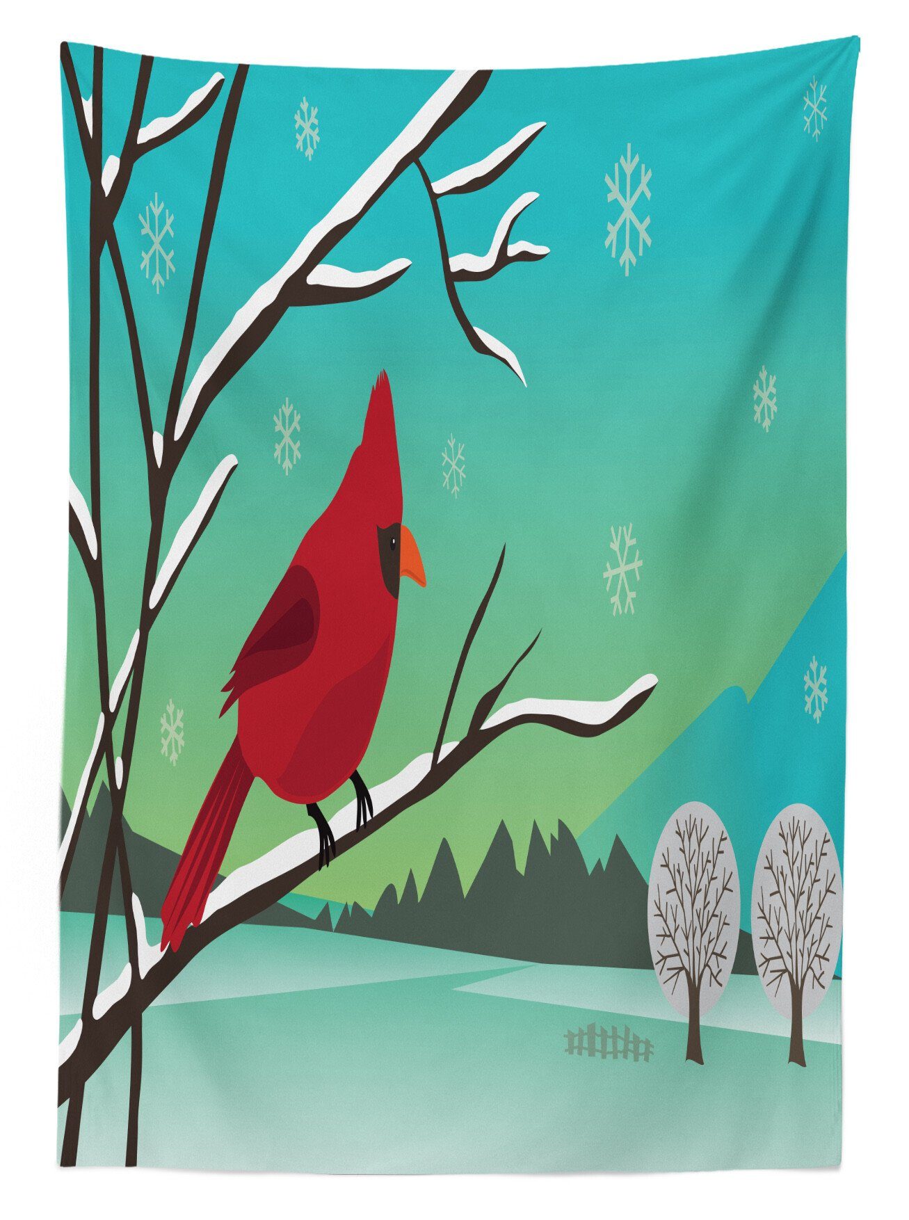 Nature Außen Tischdecke Farbfest Vogel Scene Abakuhaus auf geeignet Klare den Für Waschbar Snowy-Niederlassung Bereich Farben,