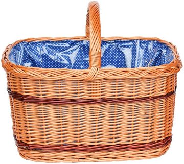 YULKA Einkaufskorb Weidenkorb CHEF mit blauer Stoffeinlage Ökologischer Flechtkorb