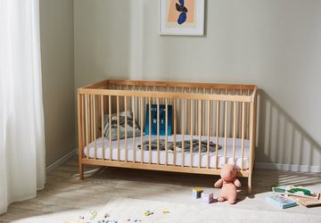 Kids Collective Babybett Gitterbett 60x120 70x140 cm höhenverstellbar herausnehmbare Sprossen, Buchenholz sehr stabil Made in Europe natur 120x60