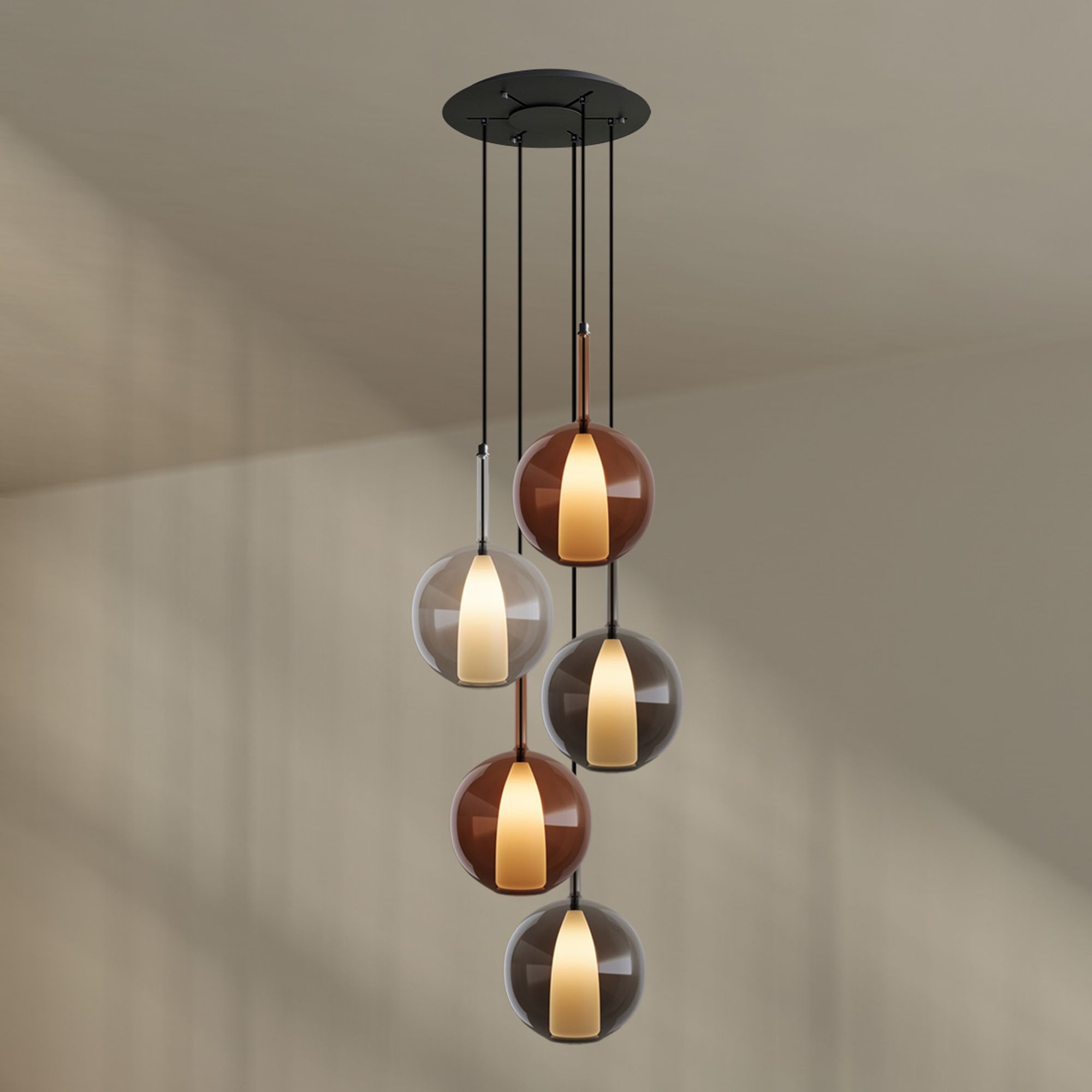 s.luce Pendelleuchte Belluna Galerieleuchte 5-flammig Ø 60cm Baldachin Mehrfarbig