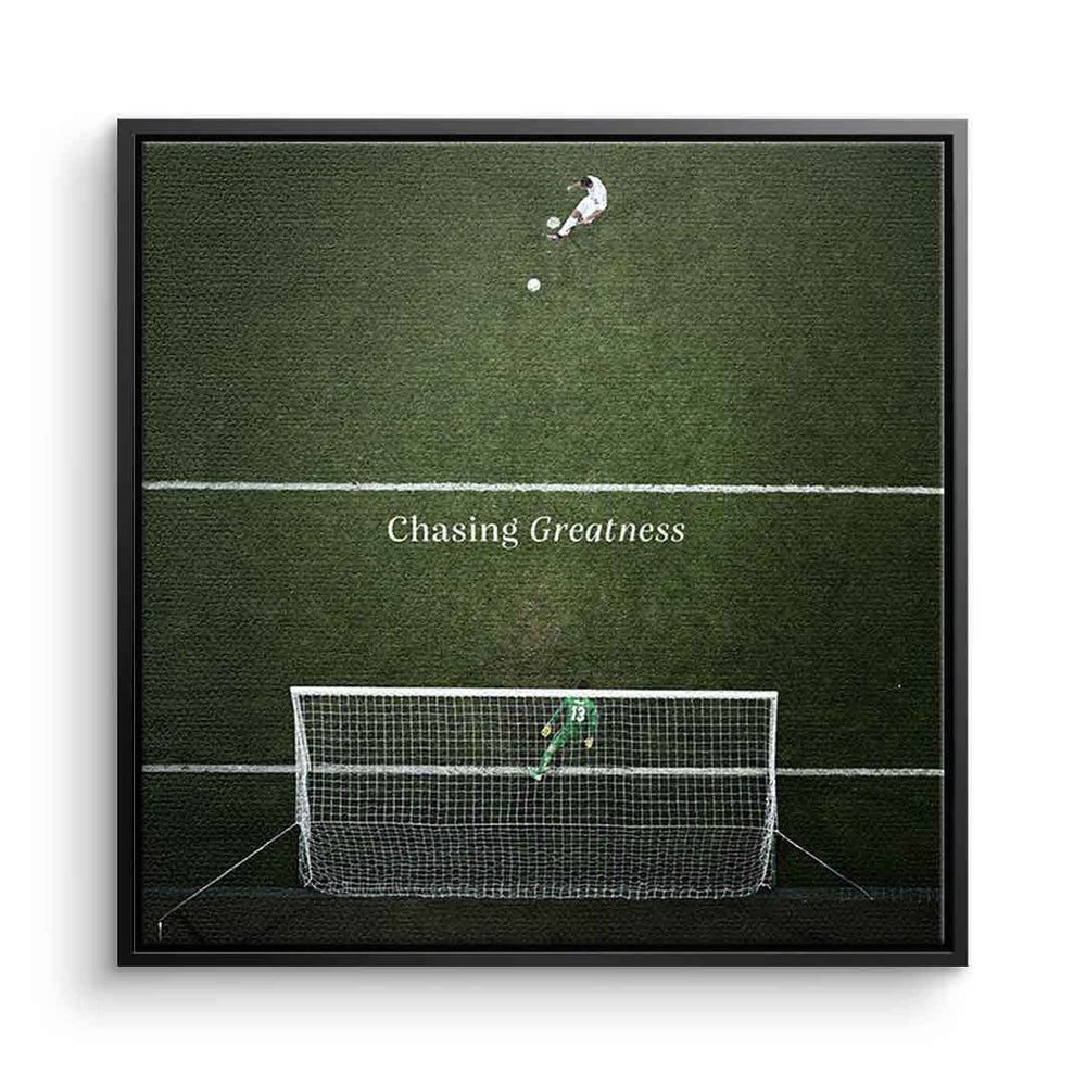 DOTCOMCANVAS® Leinwandbild Chasing Greatness #Soccer - Quadrat Edition, Leinwandbild Soccer Motivation Fußball Kunstdruck Wandbild