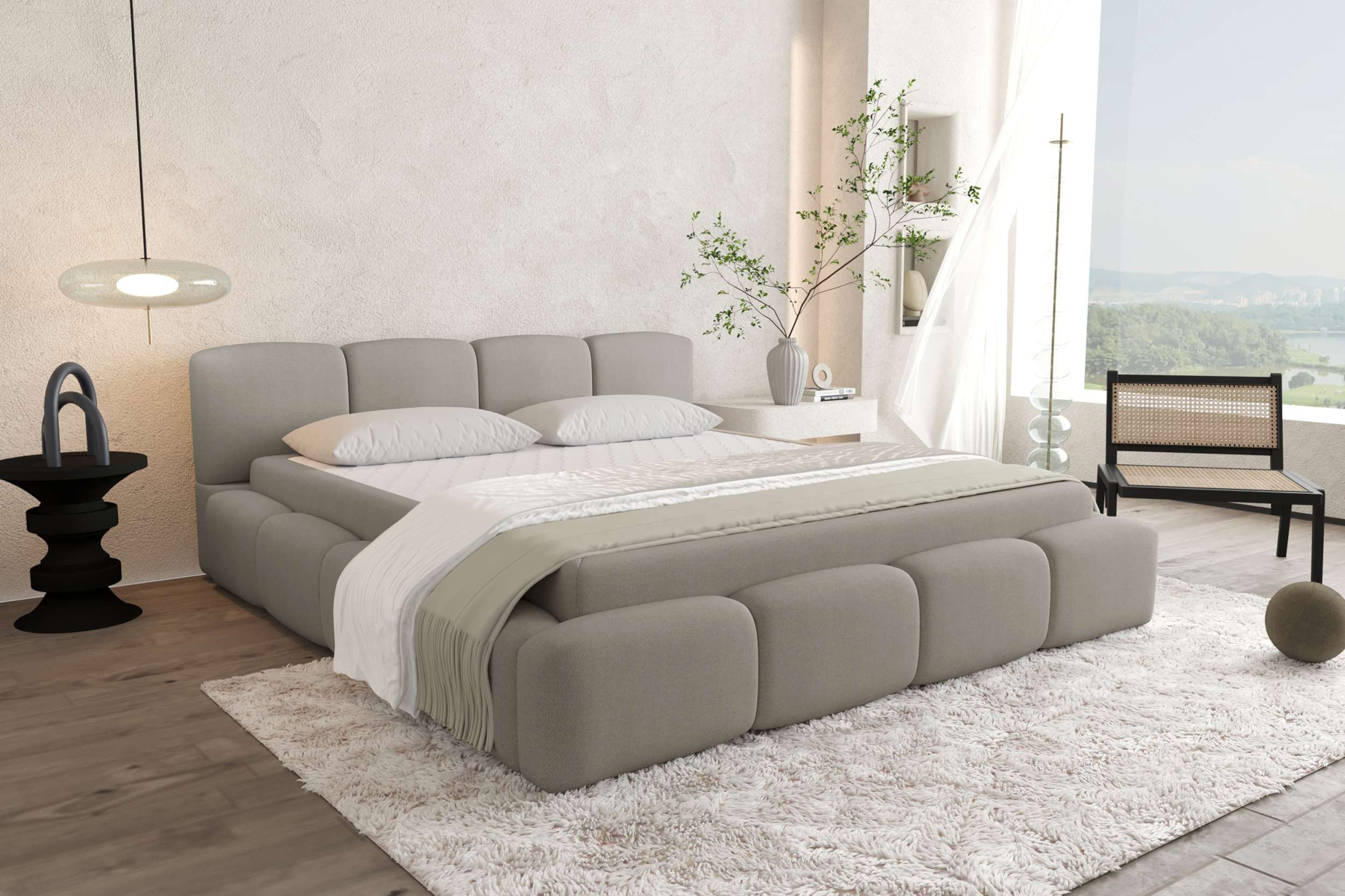 99rooms Polsterbett Livia (Schlafzimmerbett, Polsterbett), 120–200x200 cm, Velours VINCI, mit Lattenrost & Bettkasten