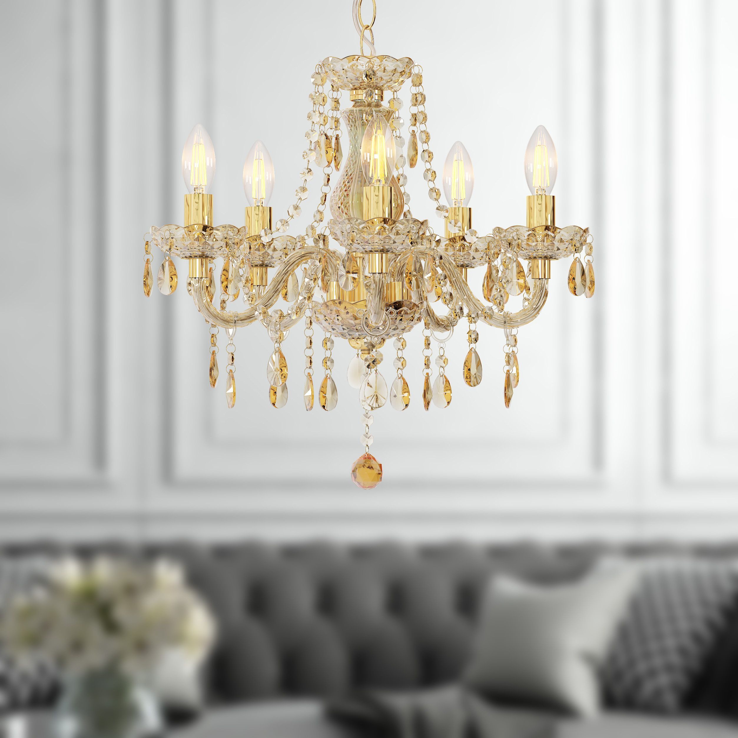 bmf-versand Kronleuchter Kronleuchter Wohnzimmer Gold Kristall günstig online kaufen