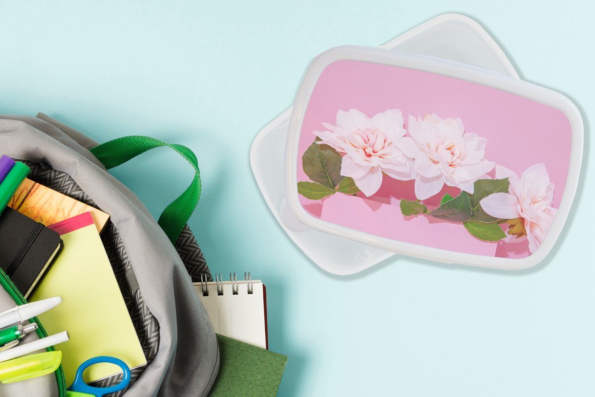 MuchoWow Lunchbox und Blüte - Brotbox Jungs für Mädchen weiß für Brotdose, - (2-tlg), Sommer Kinder Rosa, Erwachsene, Kunststoff, und