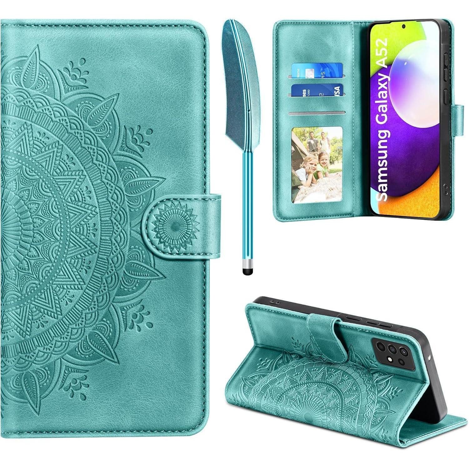 Flip Case Handyhülle A52 A52S 5G Leder Flip Kartenfach Samsung Galaxy A52 Grün