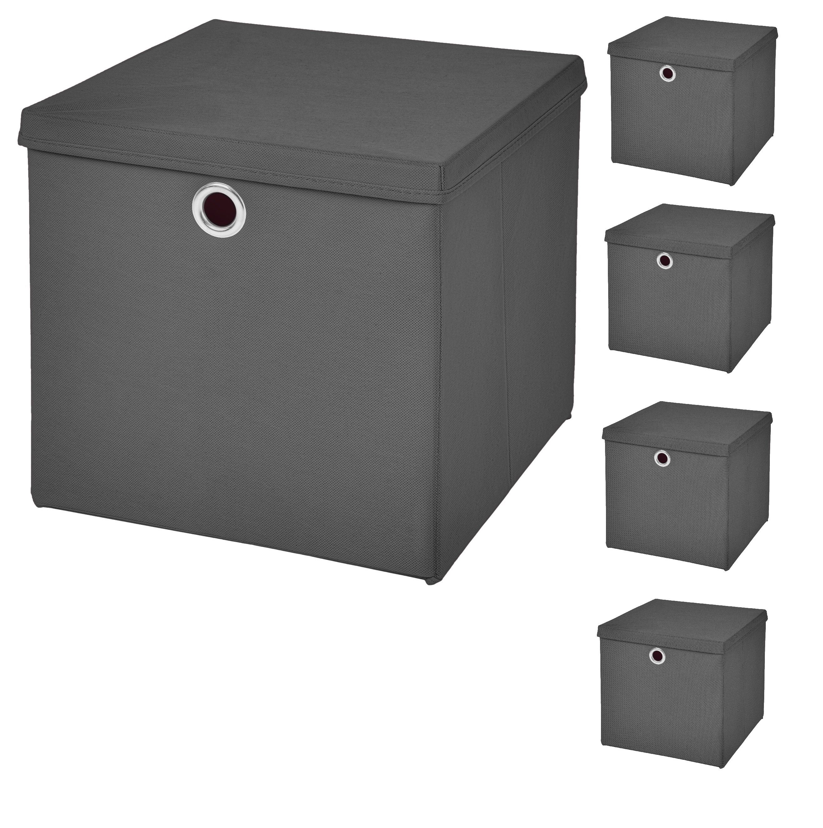 Faltbox 5 Stück Faltboxen 28 x 28 x 28 cm faltbar mit Deckel Aufbewahrungsbox in verschiedenen Farben (5er SET 28x28x28) 28cm