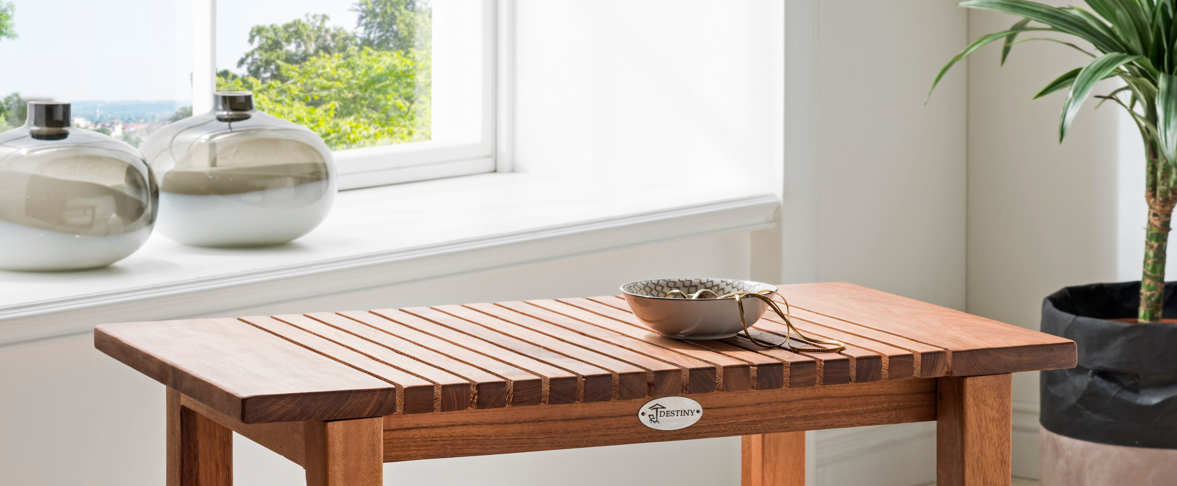Destiny Saunabank SPA & LIVING Beistelltisch, Saunabank geriffelt mit Ablagefach 61x35x44cm, Teak