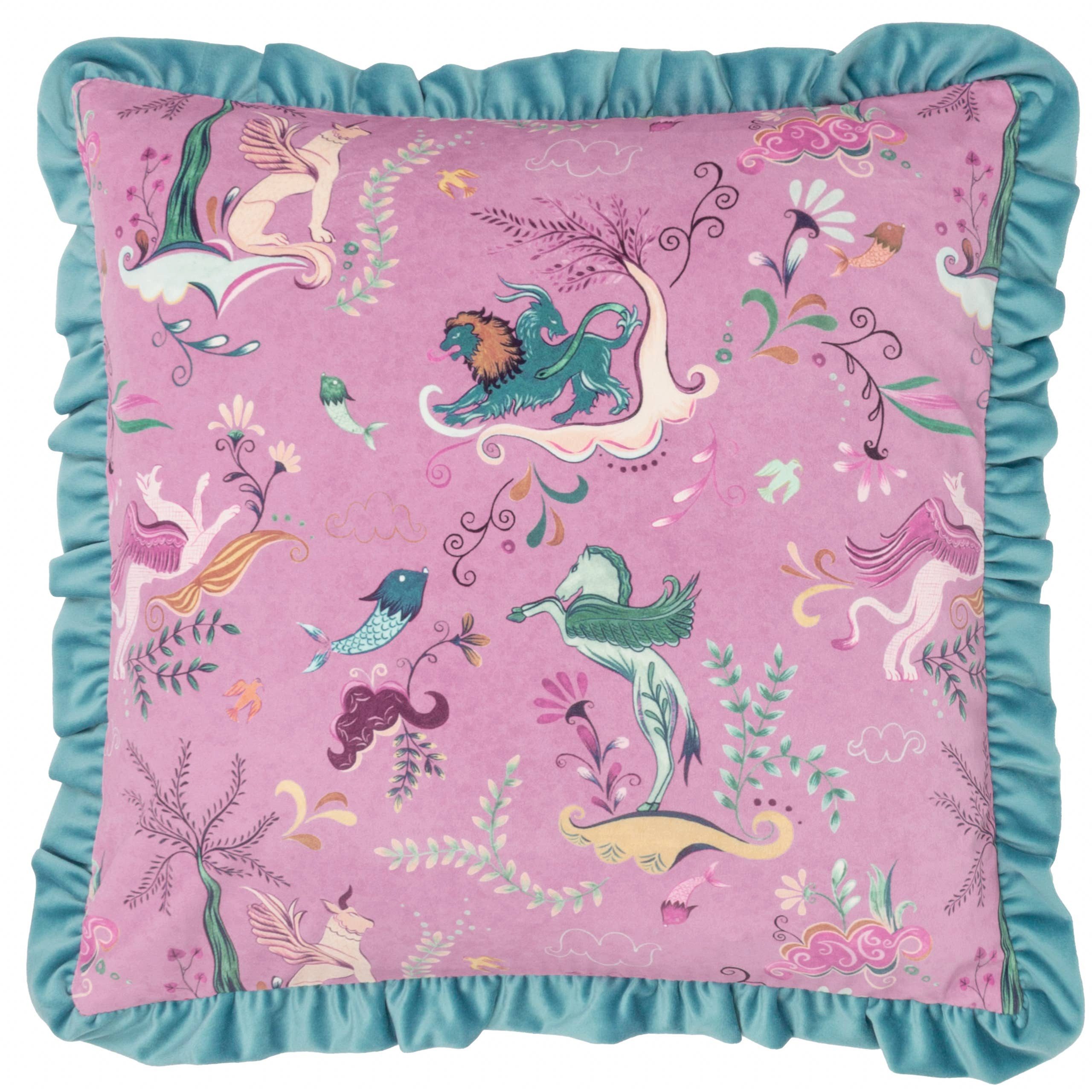 Riva Home Dekokissen Rüschen Samt Paradekissen Fantasy vintage 45x45 mit Füllkissen