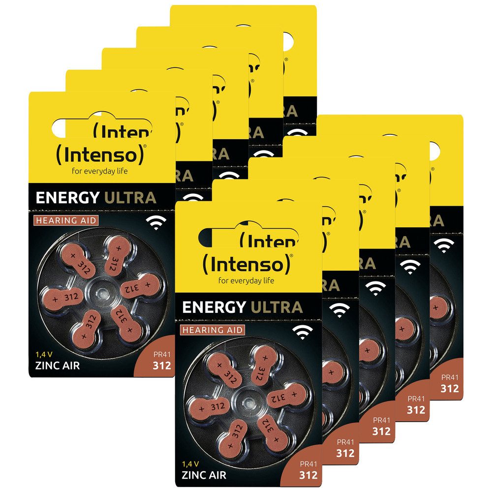 Intenso 60 Energy Ultra Typ 312 Zink-Luft Hörgerätebatterien im 6er Blister Knopfzelle
