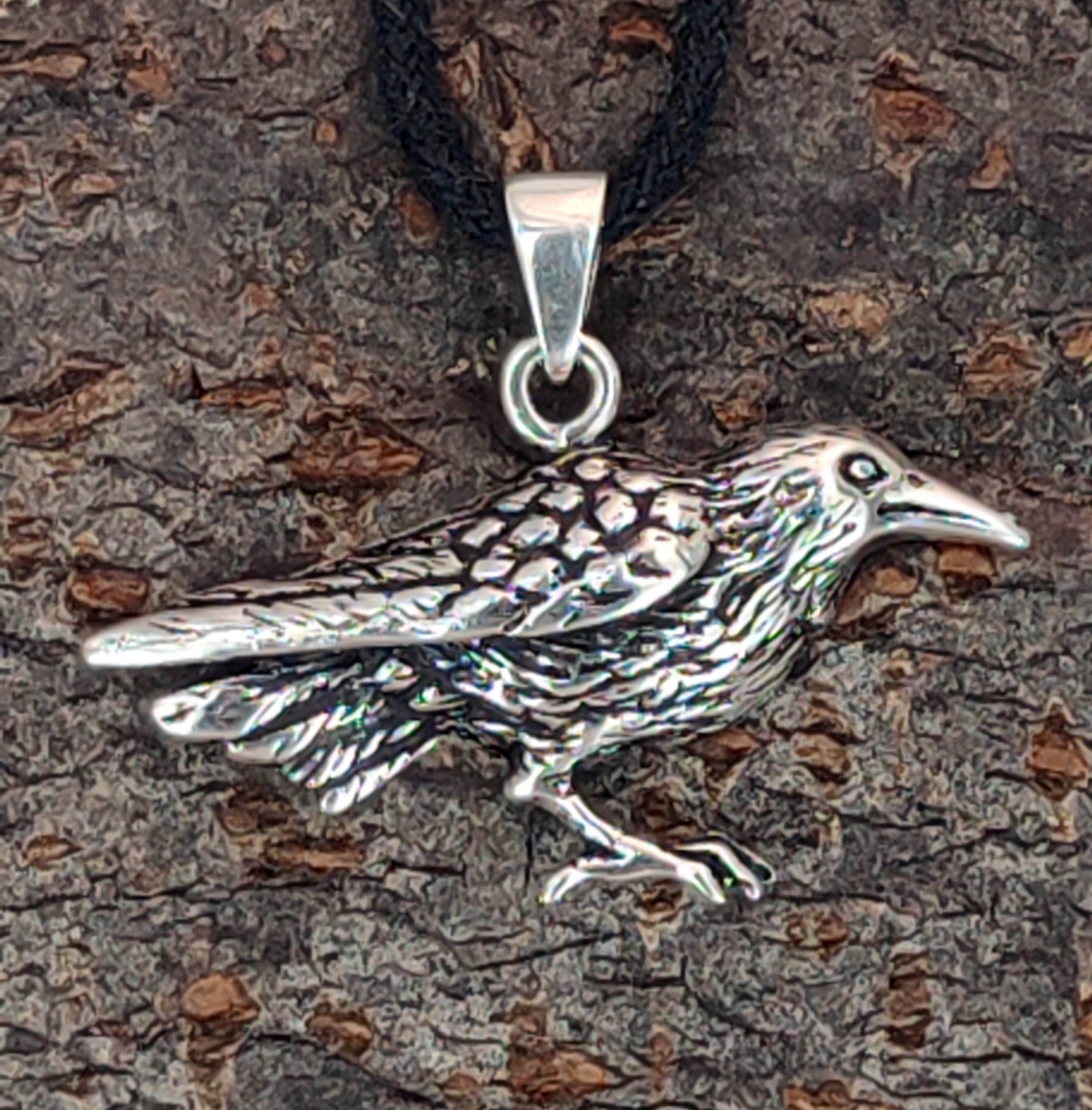 Kiss of Leather Kettenanhänger Raben Anhänger 925 Sterling Silber Odin Odins Rabe Raven Hugin Munin